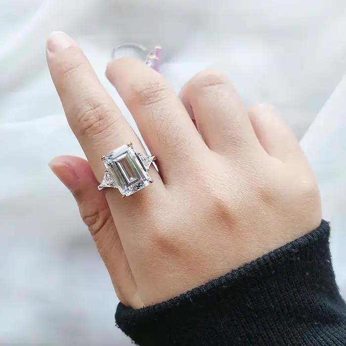 Bague de fiançailles Vintage en argent 925, topaze taille émeraude et Quartz rose 10*14mm avec diamants de laboratoire, bijoux de mariage fins pour femmes