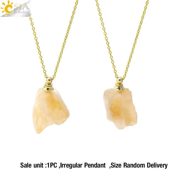 Colliers en pierre brute naturelle irrégulière CSJA, pendentifs en cristal, chaîne en acier inoxydab