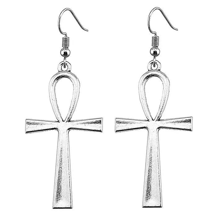 Vintage 2 couleurs 52x28mm Ankh croix breloques boucles d'oreilles mode à la main femmes boucle d'oreille