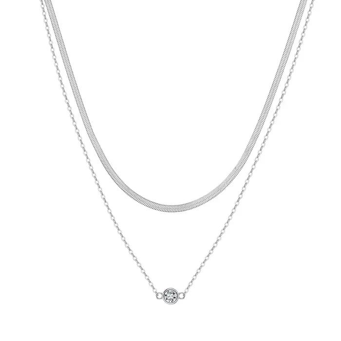 Collier ras du cou superposé élégant en argent sterling 925 Rinntin pour femme