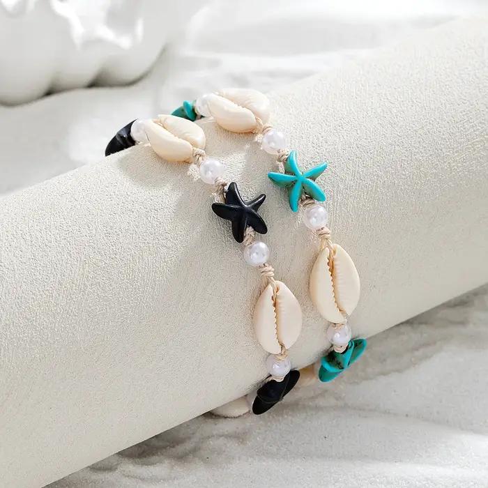 Bracelets de cheville bohèmes en coquille naturelle pour femmes coquillages de plage petits bijoux de pieds nus pour les occasions estivales et vacances