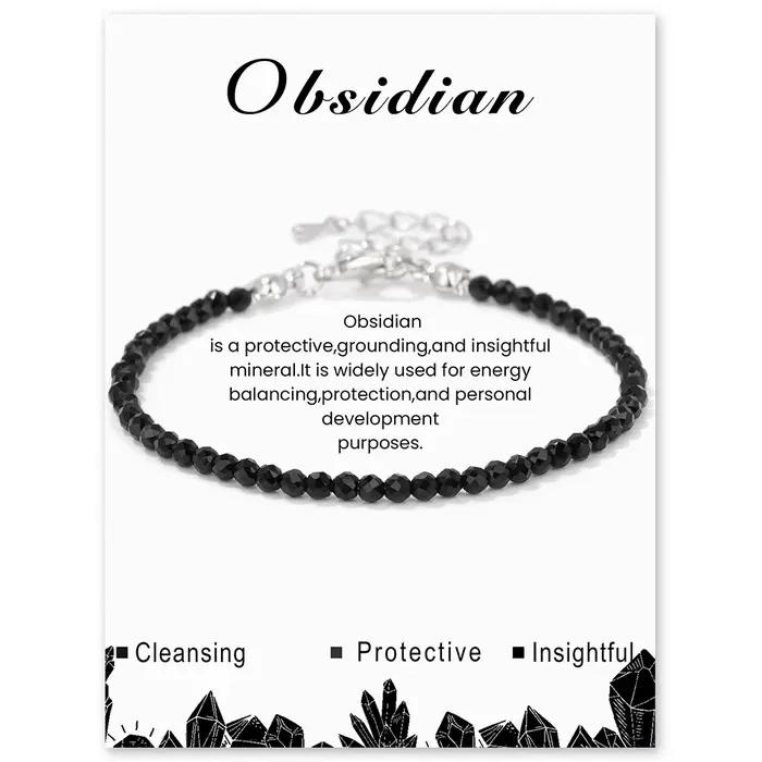 Bracelet de perles à facettes en pierre naturelle de 3mm, obsidienne, énergie de guérison, Yoga, pou