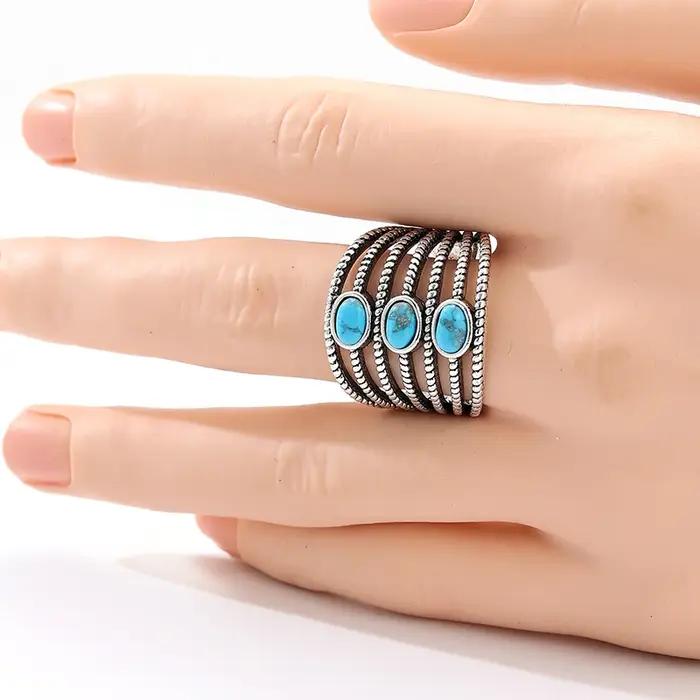 Bague bohème pour femme en imitation turquoise incrustée