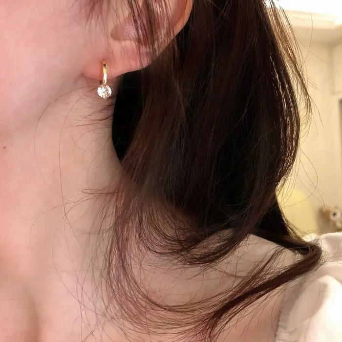 Boucles d'oreilles scintillantes en zircon pour femmes, style coréen, strass géométrique, élégantes pour mariage et bureau