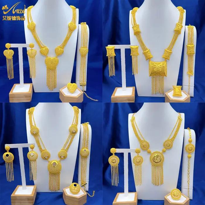 ANIID Dubai 24K couleur or longs ensembles de bijoux de mariage collier africain boucles d'oreilles pour les femmes nigérian indien ensemble de mariée cadeaux de fête