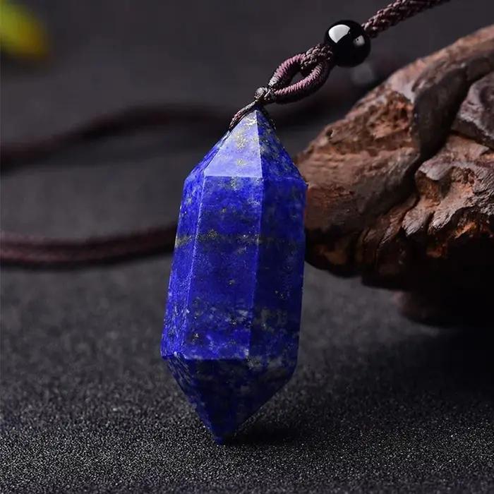 Pendentif en Lapis-Lazuli naturel à Double extrémité, en pierre de cristal, Chakra Reiki, guérison énergétique, collier en pierres précieuses, cadeaux
