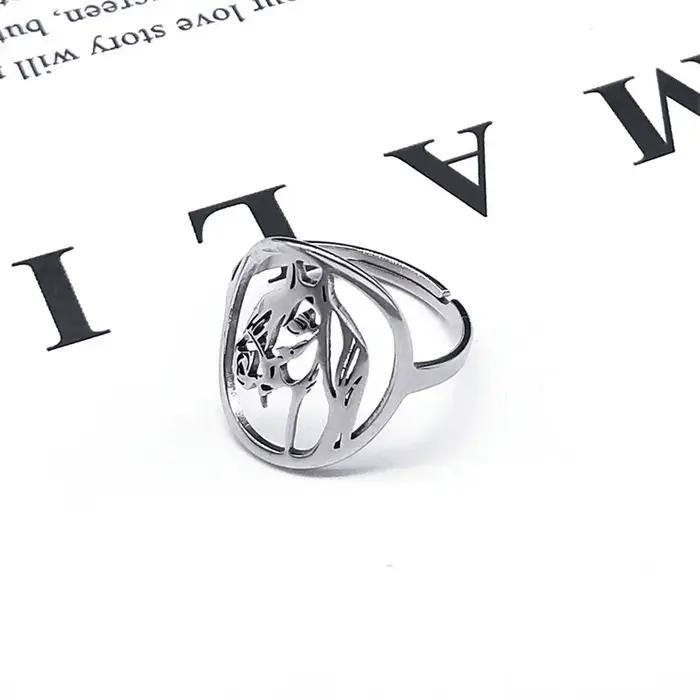 AFAWA cheval anneaux pour femmes hommes acier inoxydable couleur argent Animal ouverture réglable anneau