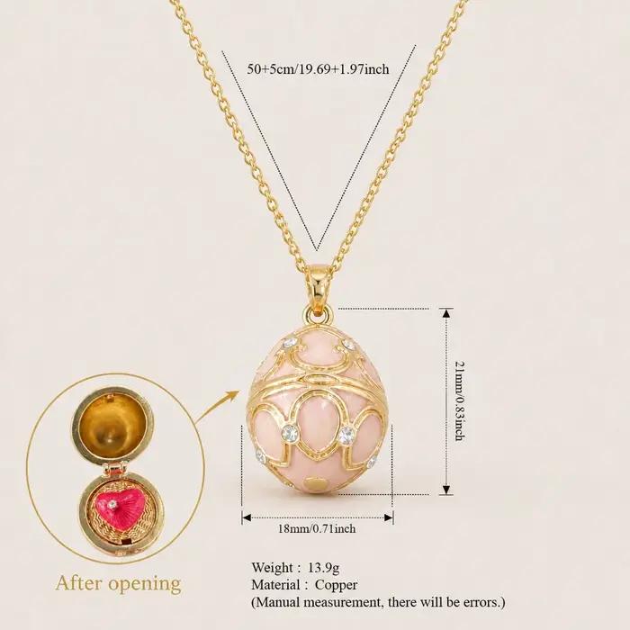 Collier vintage avec fermoir ouvert en forme d'œuf, pendentif en cuivre massif incrusté d'émail, cha