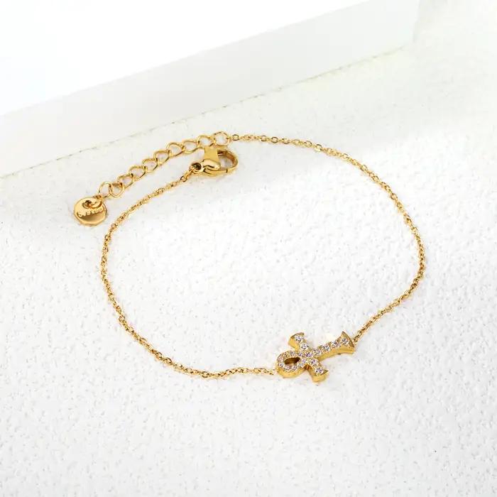 LUXUKISSKIDS classique Goth croix bracelets porte-bonheur pour femme/hommes jésus chrétien bijoux en acier inoxydable strass luxe pulseras