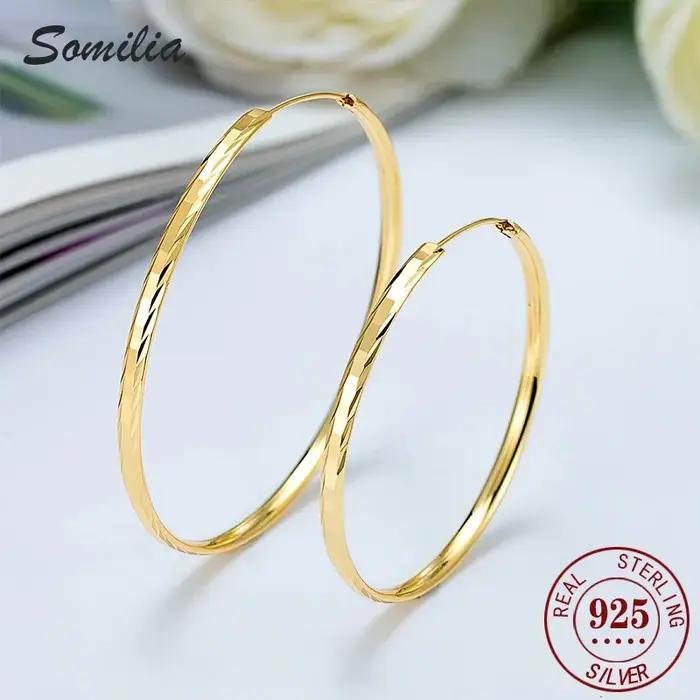 Boucles d'oreilles rondes lisses en argent sterling 925 de 3 à 6 cm pour femme