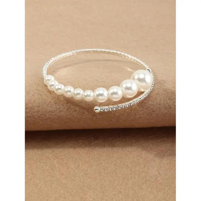 1pc Bracelet ajustable ouvert avec fausses perles incrustées de diamants