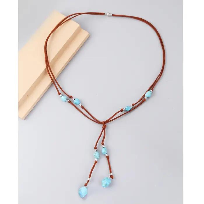 Collier de turquoise en daim synthétique bohème fait à la main