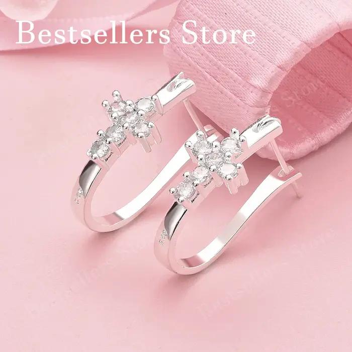Clip d'oreille en argent sterling 925 avec croix en zircon exquise pour femme