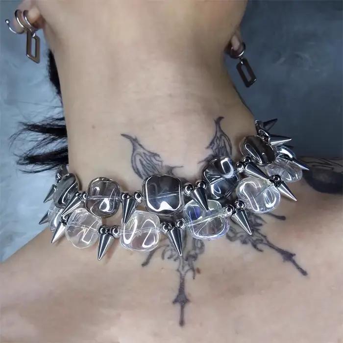 Collier néo-gothique ZHUHE en cristal avec rivets pour homme et femme pour soirée et cérémonies spéciales