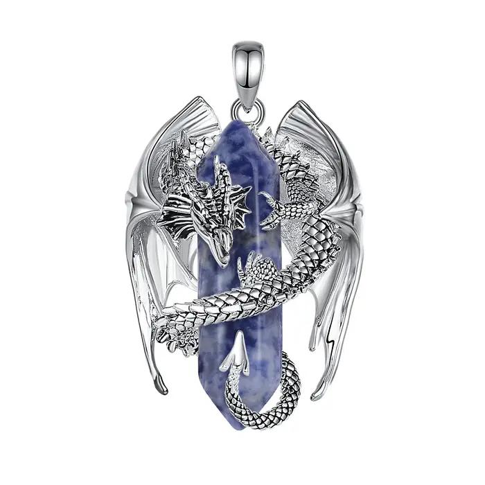 Eudora Dragon enveloppé Dumortierite collier en cristal Hexagonal pendentif en pierre de guérison am