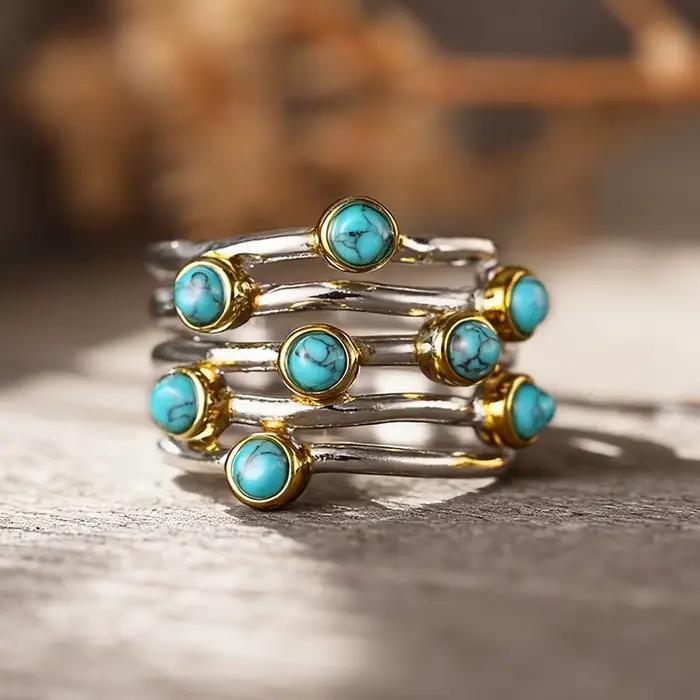 Huitan Magnifique bague avec imitation turquoise