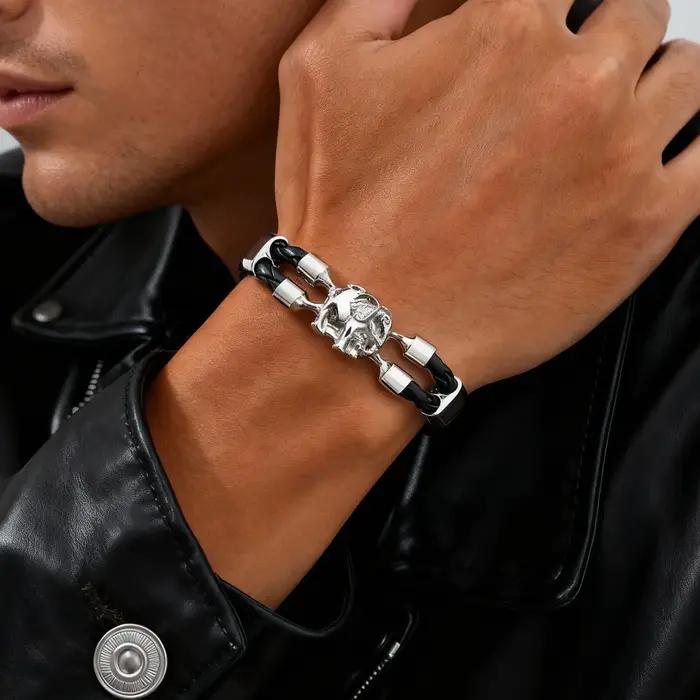 Bracelet en cuir d'éléphant vintage élégant pour hommes occasion spéciale cadeau chic bracelet chaîne et maillons acier inoxydable
