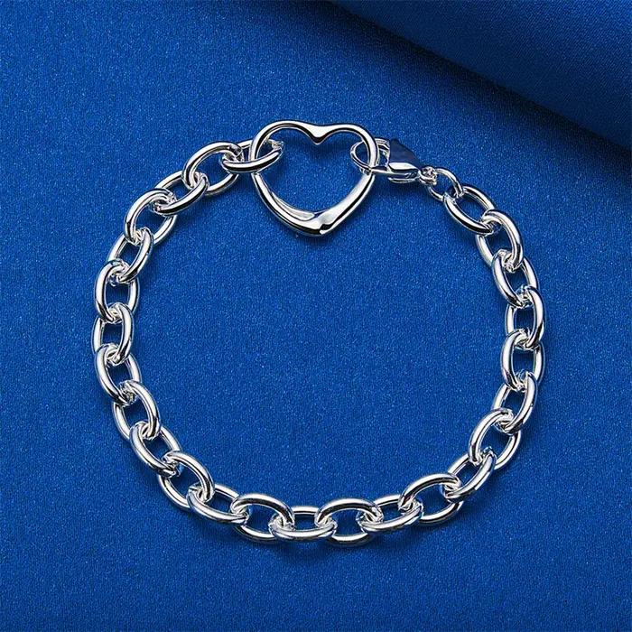 Bracelet minimaliste en forme de cœur en argent sterling 925 de 8 pouces pour les fêtes féminines