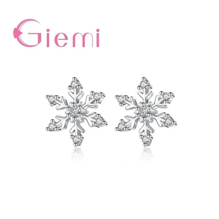 Boucles d'oreilles flocon de neige estampillées 925 pour femmes, jolis cadeaux de noël, Micro crista