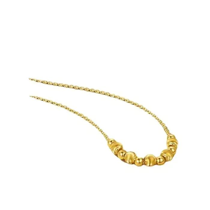 Collier en Or Pur de Haute Qualité avec Perles de Lampe en Œil de Chat 24K