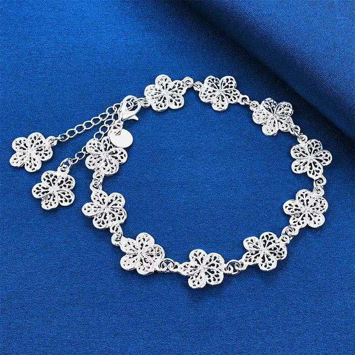 Bracelet à fleurs exquises en argent sterling 925