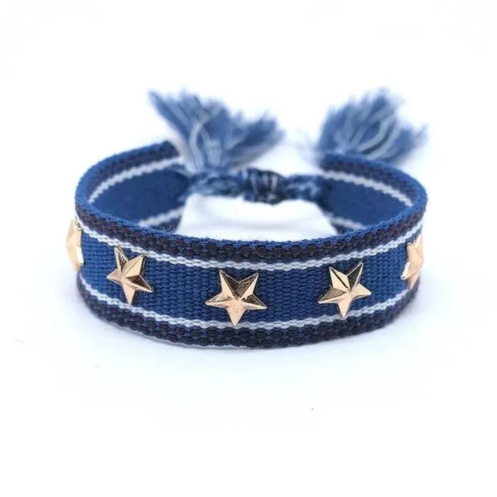Bracelet à Rivets étoile/cœur pour femmes, fabriqué à main, bohémien, pompon tissé, Bracelets réglab