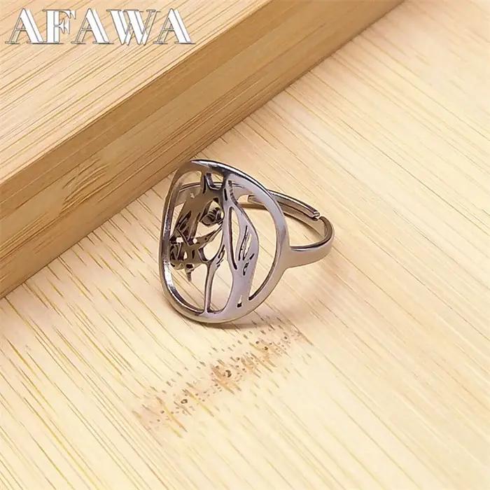 AFAWA cheval anneaux pour femmes hommes acier inoxydable couleur argent Animal ouverture réglable anneau