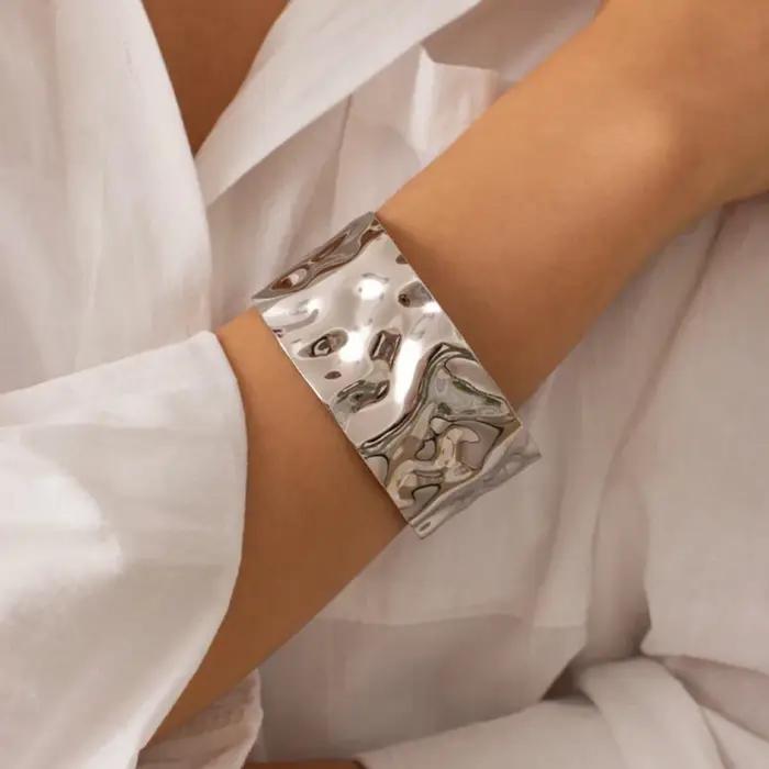 Bracelets manchette ouverts réglables couleur or pour femmes et hommes