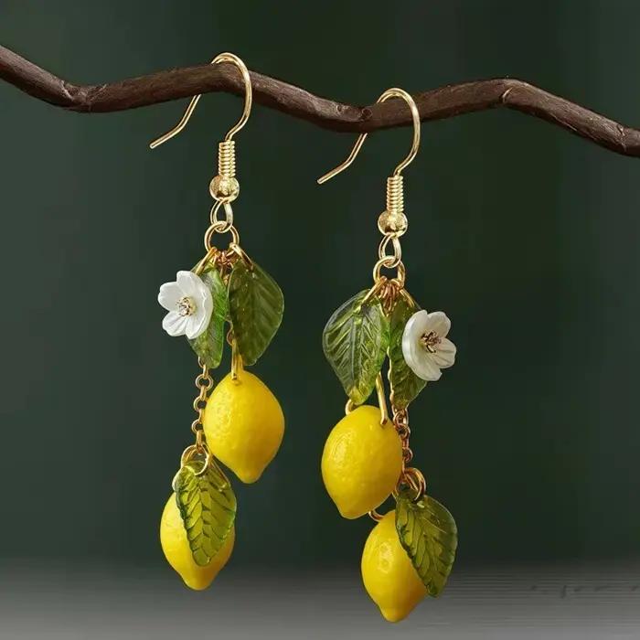 Boucles d'oreilles en forme de citron élégantes plaquées or 14 carats pour femmes occasions spéciales automne hiver printemps été