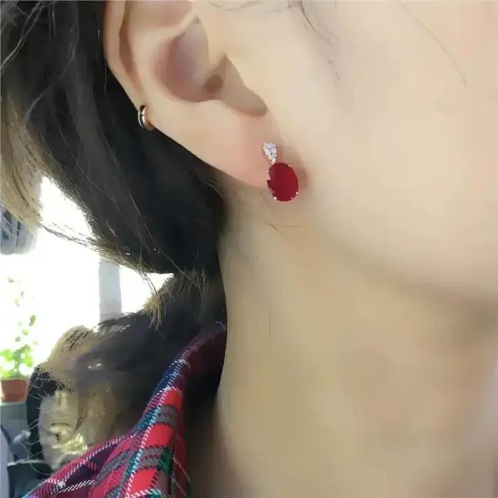 Boucles d'oreilles ovales en rubis incrusté d'or rose 14K plaqué or violet 585 pour femmes