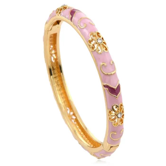 Bracelet Manchette de Luxe Style Ethnique Doré avec Fleurs Émaillées Multicolores et Zircons pour Femme Occasions Spéciales Bagues Colliers Boucles d'Oreilles Bijoux Bohèmes
