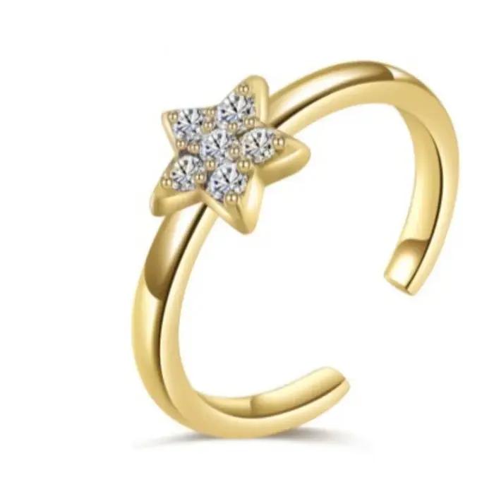 Bague de pied étoile à Six branches en zircone plaqué or 18 carats pour femmes