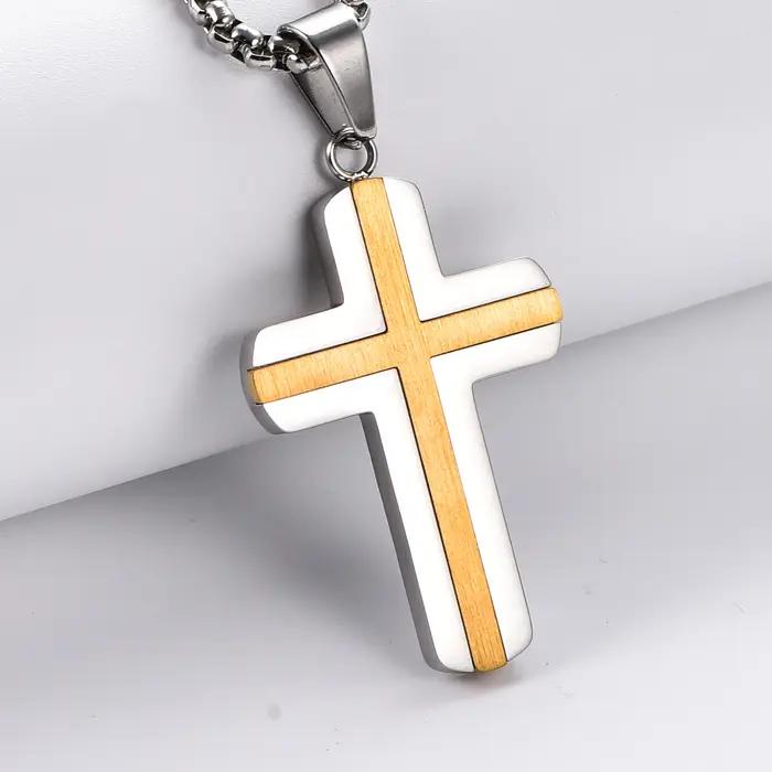 Collier pendentif croix en acier inoxydable pour hommes