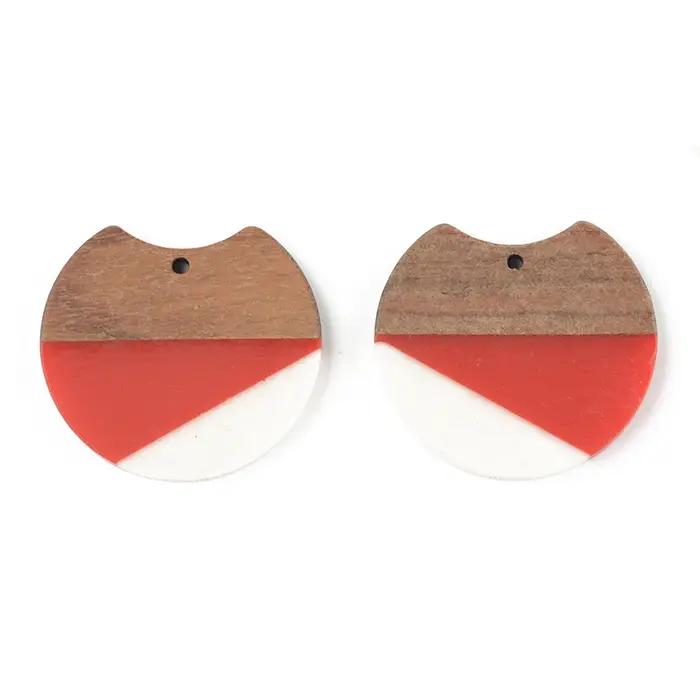 Boucles d'oreilles rondes coréennes en bois et résine élégantes pour femmes occasions spéciales