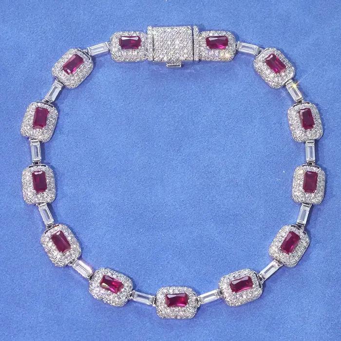 Bijoux pour femmes plaqué argent diamant rouge Bracelet de pierres précieuses Micro pavé émeraude Zi