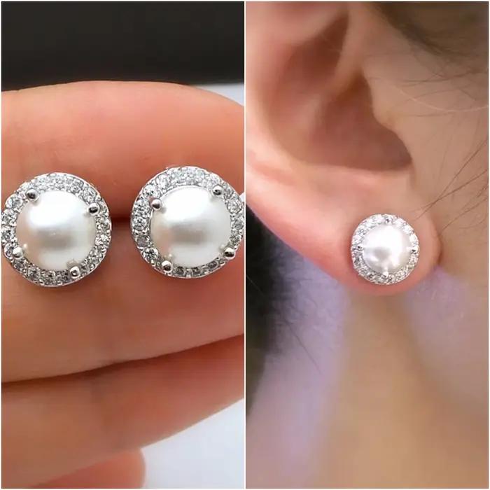 Huitan – boucles d'oreilles en Imitation de perles pour femmes, simples et élégantes, pavées de pier