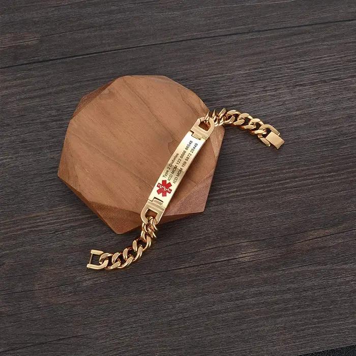 Bracelet d'urgence personnalisé avec informations médicales gravées en acier inoxydable pour femmes et hommes occasions spéciales identité médicale tracker humeur