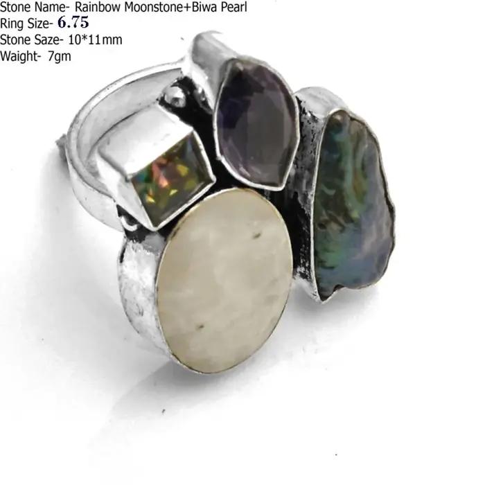 Véritable bague en labradorite de topaze bleue en pierre de lune Elena Larimar