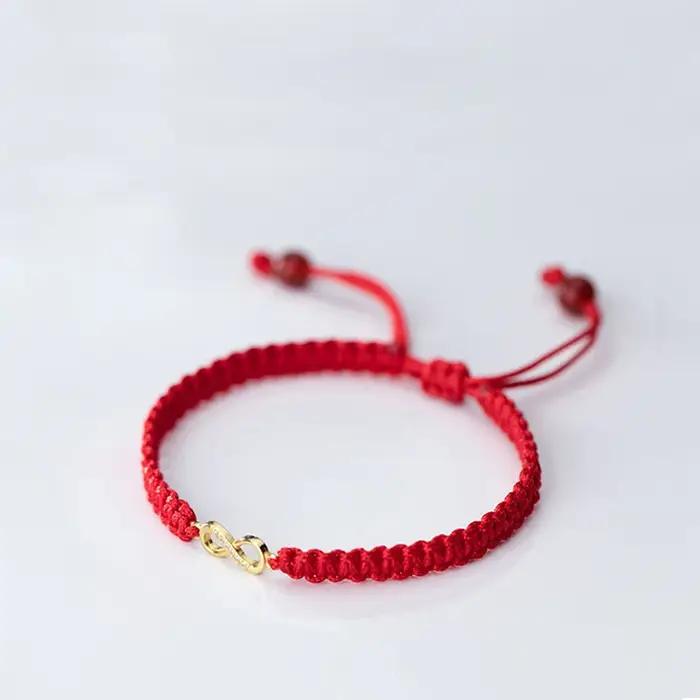 Bracelet Infini en Argent Sterling 925 avec Chaîne Rouge Réglable pour Femmes Occasions Spéciales et Cadeaux Symboliques