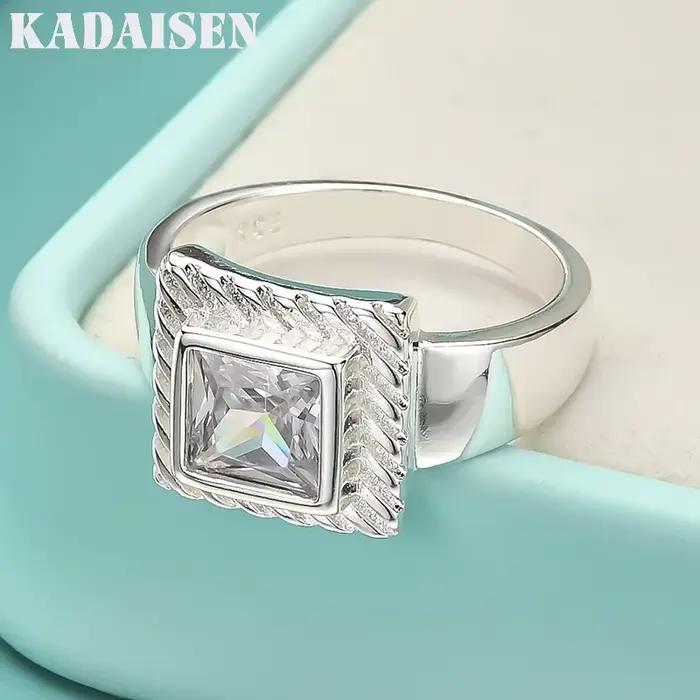 Zircon carré en argent sterling 925 7-10 # Bague pour femme, bijoux de mode pour mariage et fiança