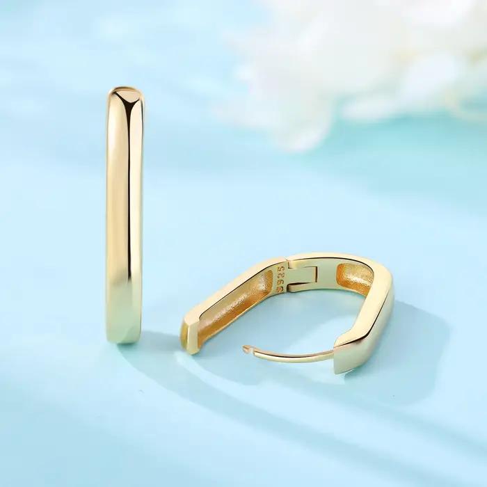 Boucles d'Oreilles Créoles en Argent Sterling S925 Simple et Lisse Pour Femmes Occasions Spéciales Blanc Noir