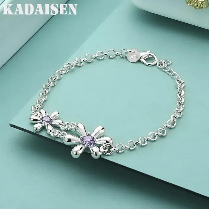 Bracelet en argent Sterling 925 avec double fleur en Zircon pour femmes, bijoux de charme à la mode