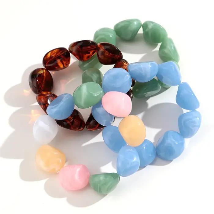 Nouveau Bracelet Extensible Bohème en Perles Irrégulières Colorées en Forme de Pierre