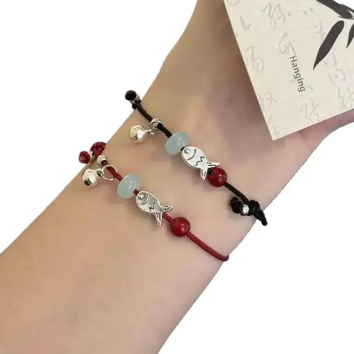 Bracelet en cordon tressé pour bijoux, 2 pièces, pour meilleurs amis, couples, bracelets d'amitié assortis, corde noire et rouge