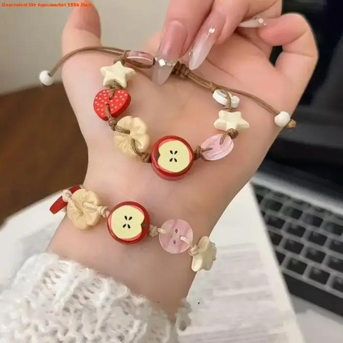 E06E Bracelet des pommes à charme élégant avec des cadeaux spéciaux corde couleur vibrante pour les filles
