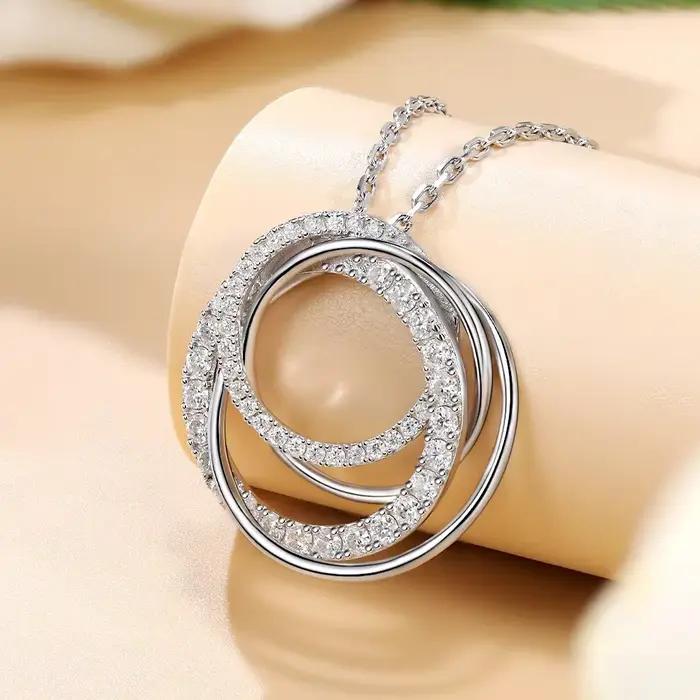 M-JAJA Moissanite pendentif collier pour femmes D VVS1 18K plaqué or blanc S925 argent multicouche cercle chaîne bijoux de luxe