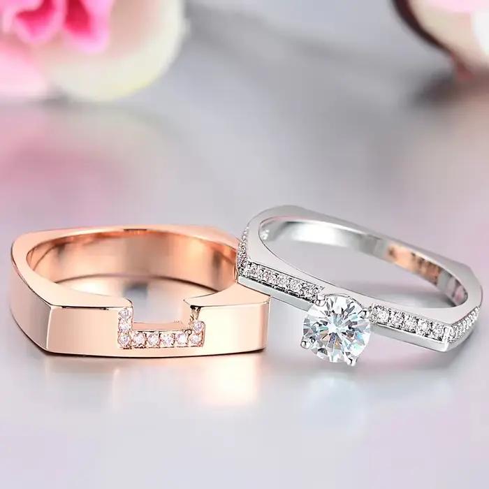 Ensemble de matiques doubles carrées en or rose pour femme