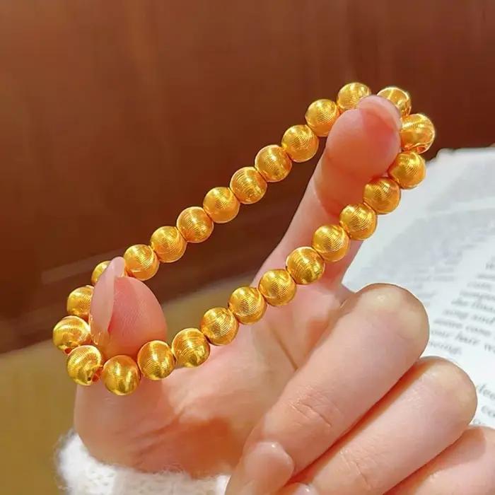 Bracelet de perles de couleur or jaune 18 carats véritable pour femmes