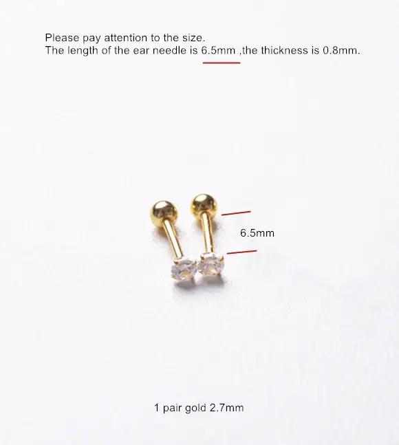 Boucle d'oreille en argent regardé 925 pour filles, clou rond simple, petite boucle d'oreille à vis,
