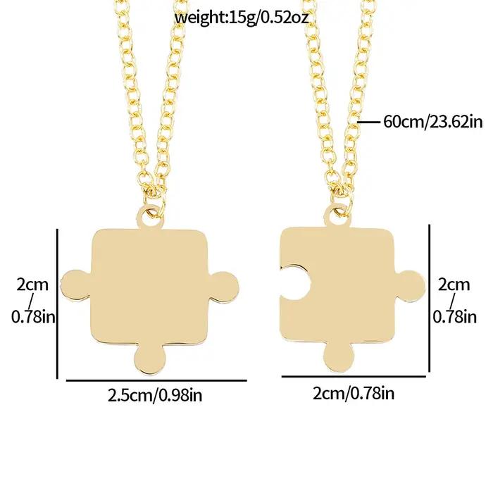 1 paire de colliers avec pendentif en forme de Puzzle classique en acier inoxydable